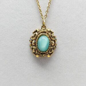 1971 Sarah Coventry Czarina Necklace With Blue Green Glass Cabochon Rhinestones